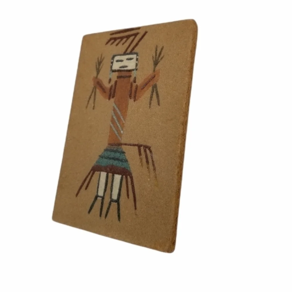 Kachina Sand Tile Wall Art Painting Yei Unframed Signed Native American 6 X 4